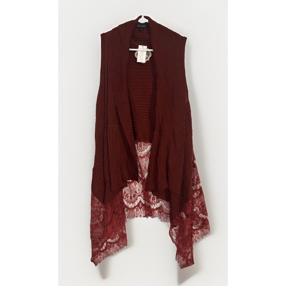 COCO & CARMEN Womens OS Long Red  Crochet Open Cardigan Duster Maxi Kimono